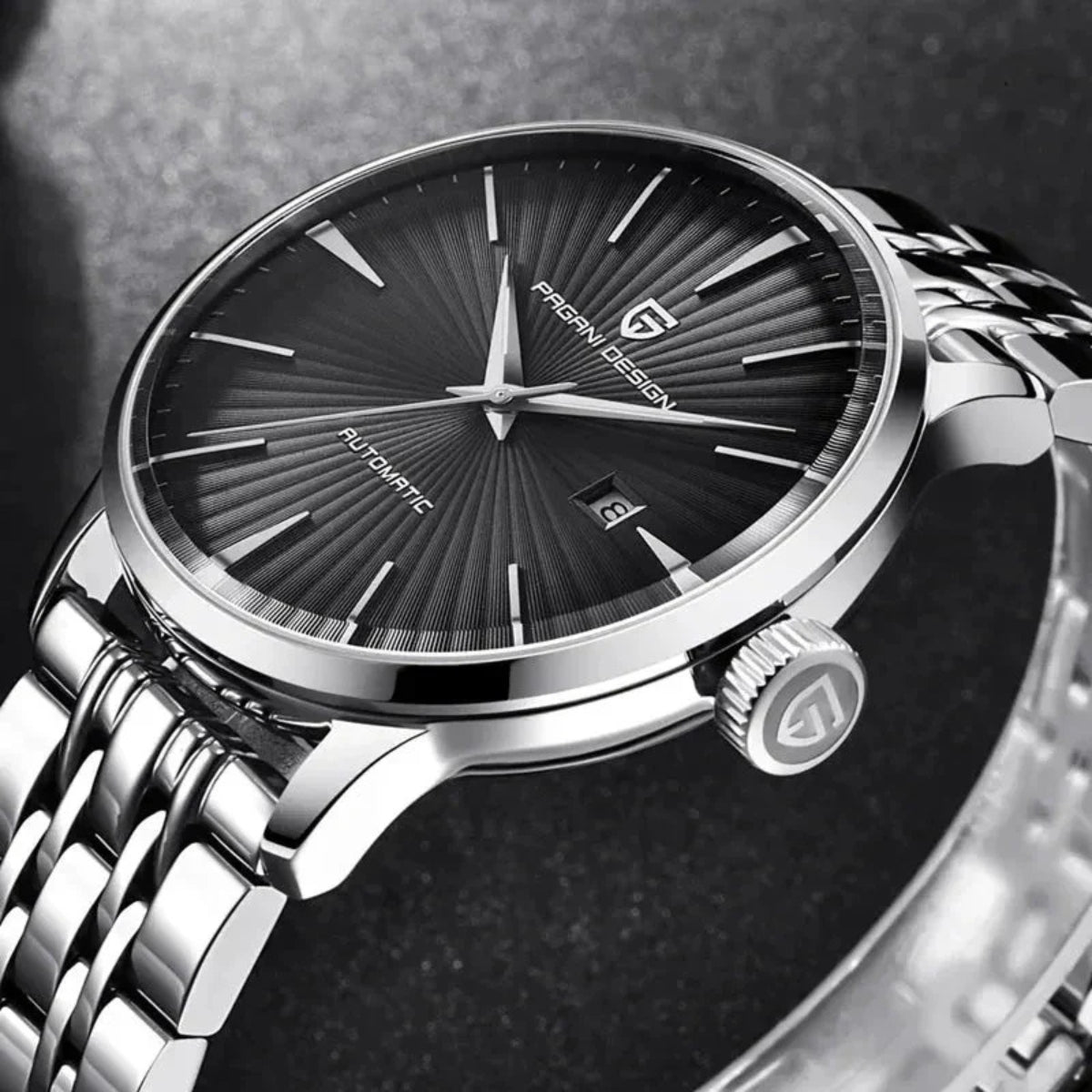 Pagani Design PD-2770 Men’s Automatic Watch – Classic Stainless Steel Mechanical Wristwatch with Date Black Dial