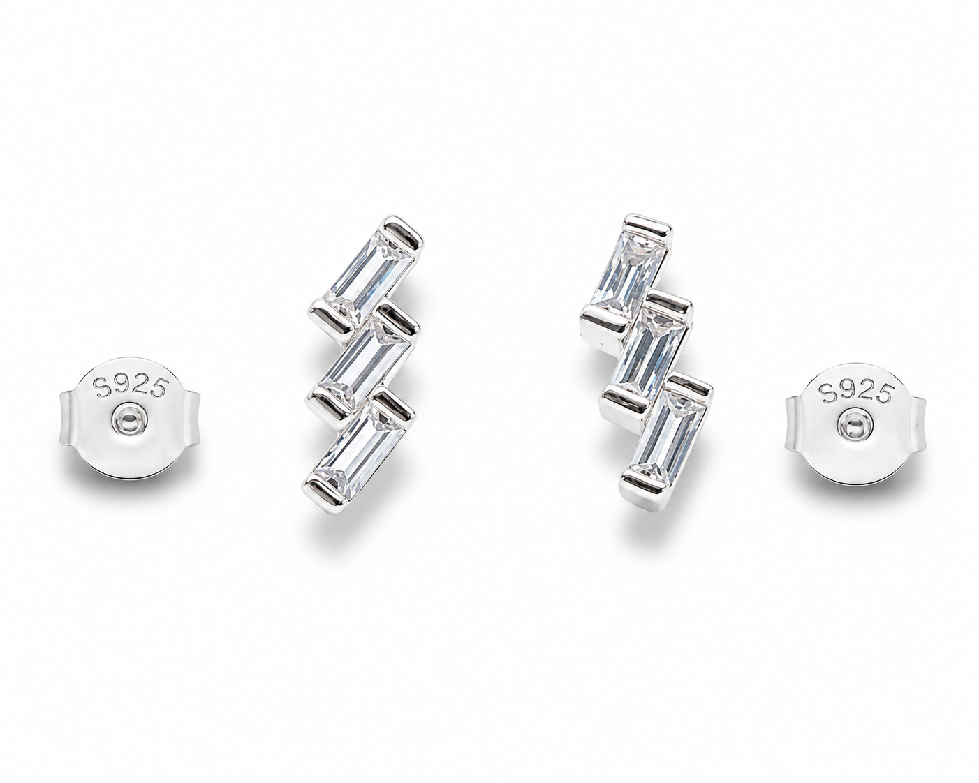 Minimalist Geometric Zig-Zag Stud Earrings with Radiant Baguette Crystals