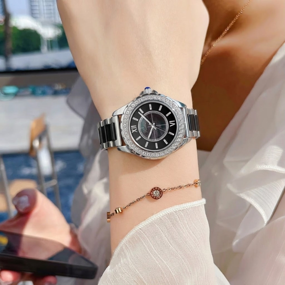 Scottie 9677 Women’s Gold Stainless Steel Watch – Waterproof Quartz Sport Wristwatch Black