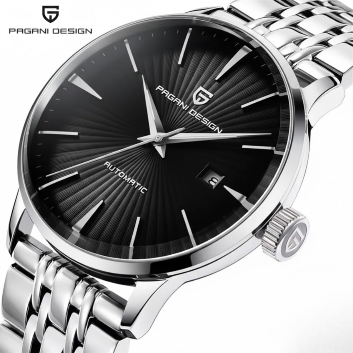 Pagani Design PD-2770 Men’s Automatic Watch – Classic Stainless Steel Mechanical Wristwatch with Date Black Dial