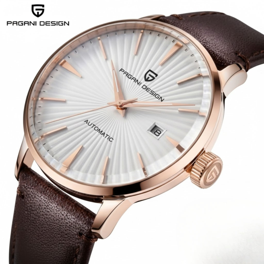Pagani Design PD-2770 Men’s Automatic Watch – Classic Stainless Steel Mechanical Wristwatch with Date White Dial
