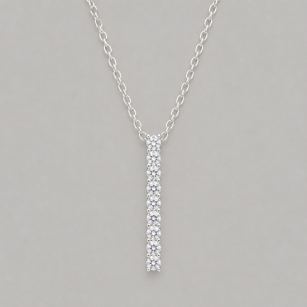 Sleek Linear Crystal Rhodium Pendant