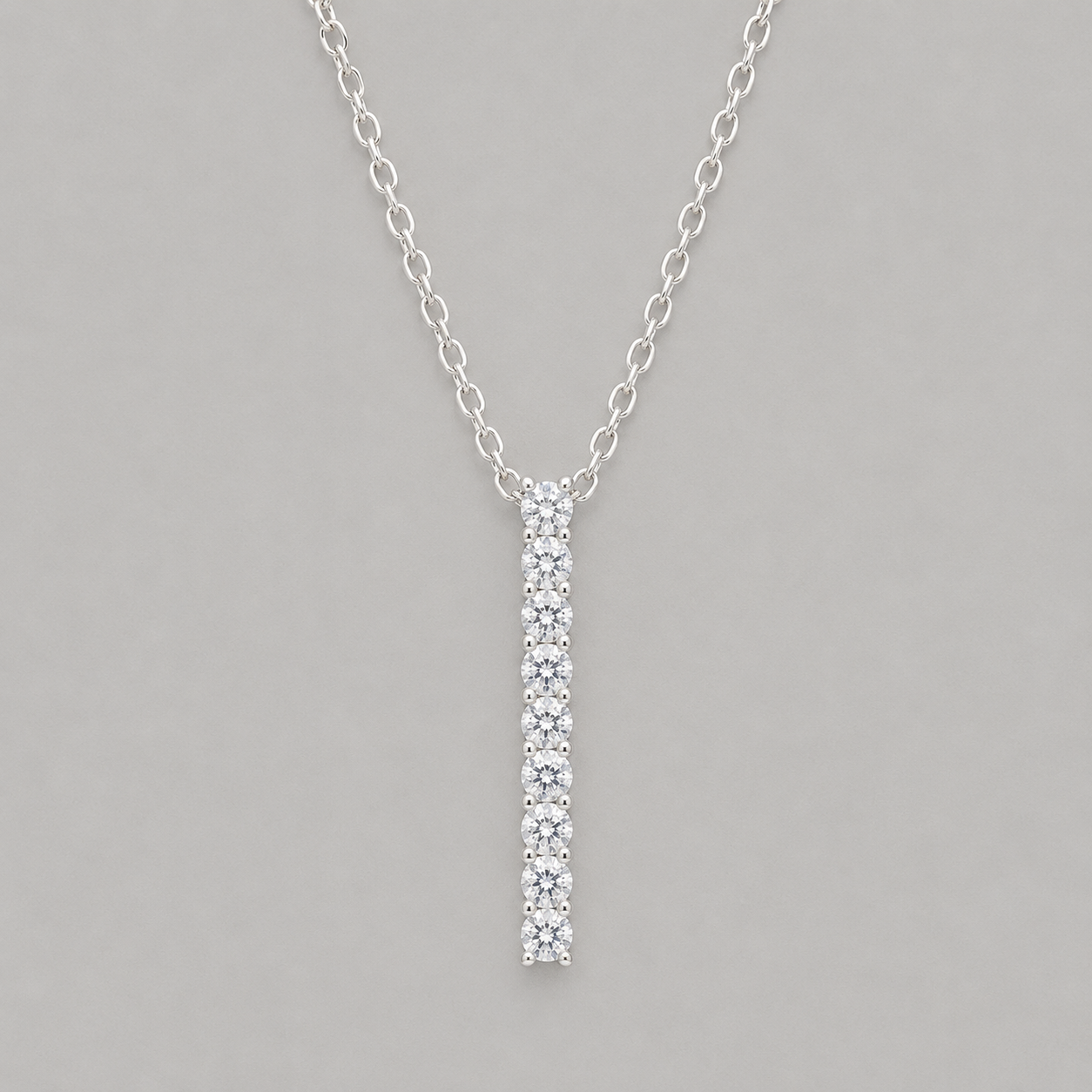 Sleek Linear Crystal Rhodium Pendant