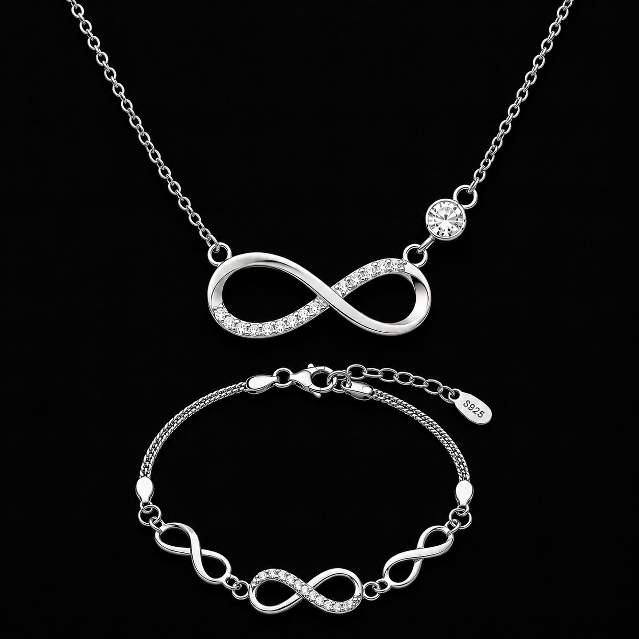 Infinity Necklace & Multi-Link Bracelet Set