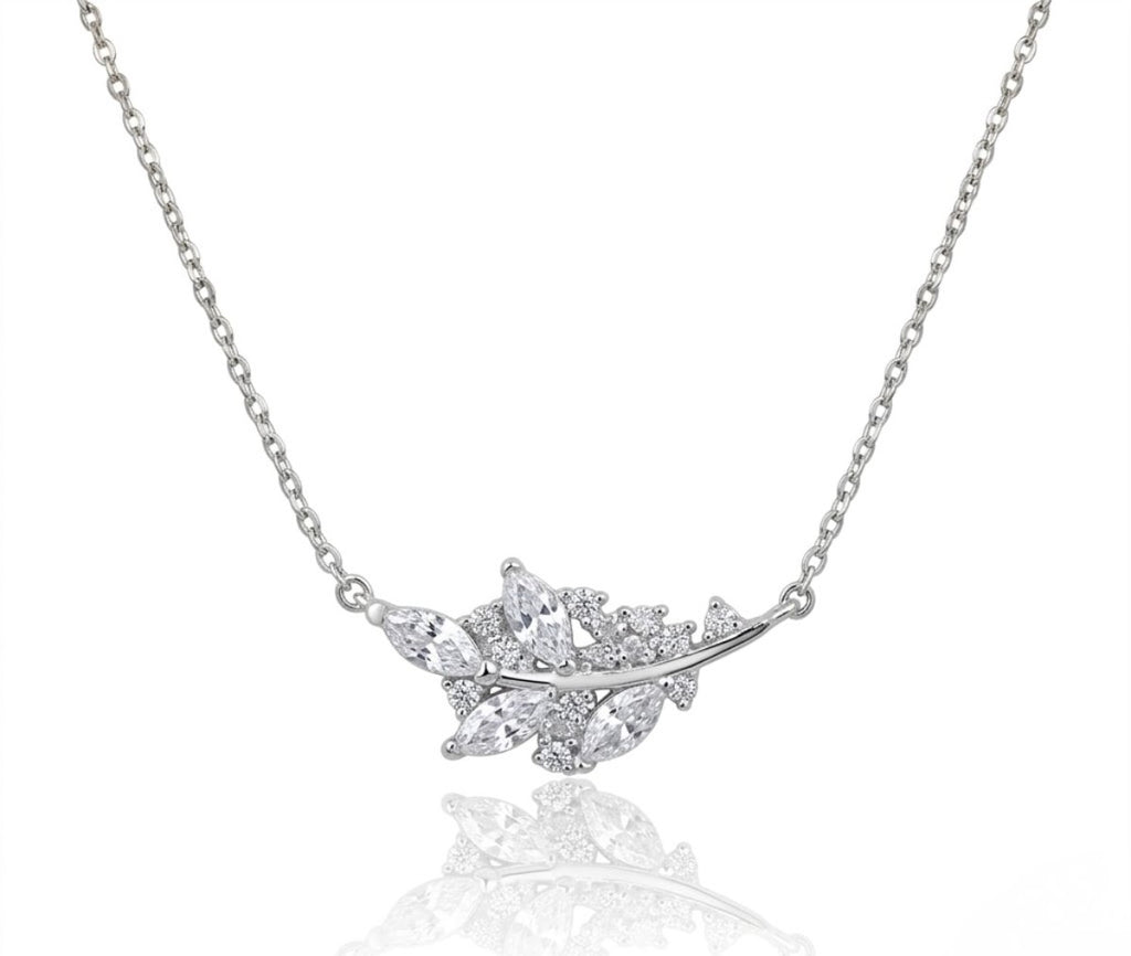 Necklace with Shimmering Crystal Leaf Clusters