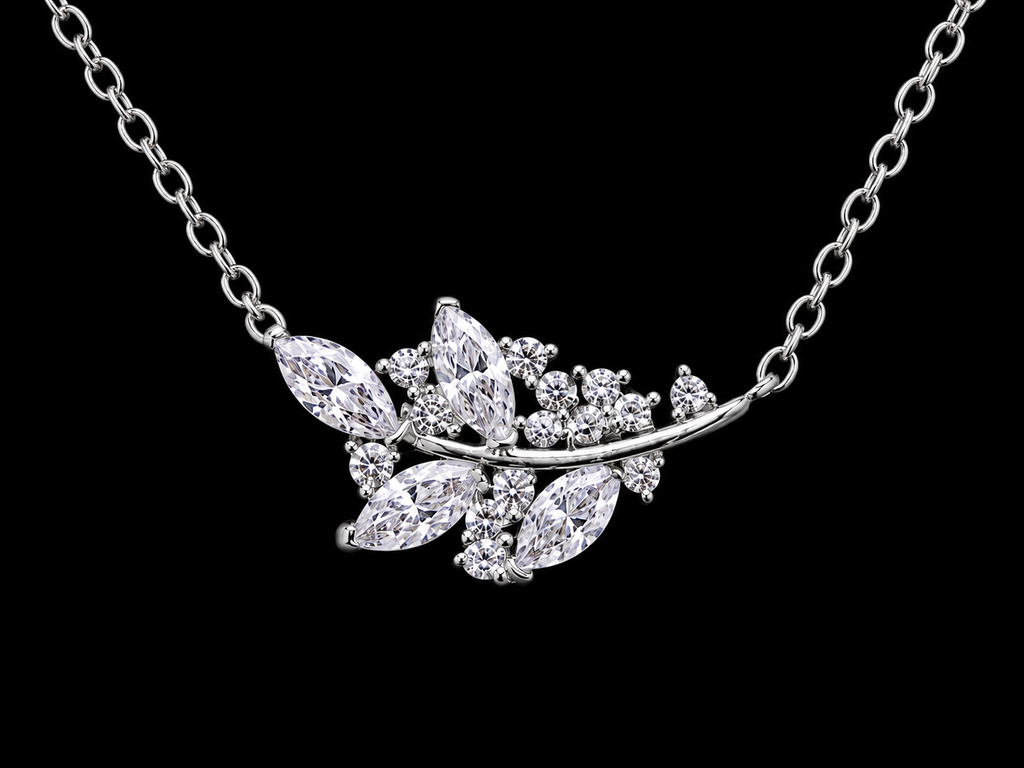 Necklace with Shimmering Crystal Leaf Clusters