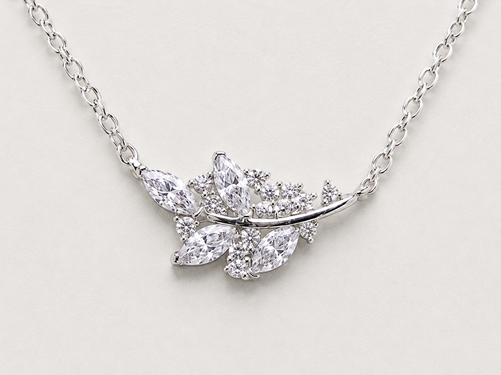 Necklace with Shimmering Crystal Leaf Clusters