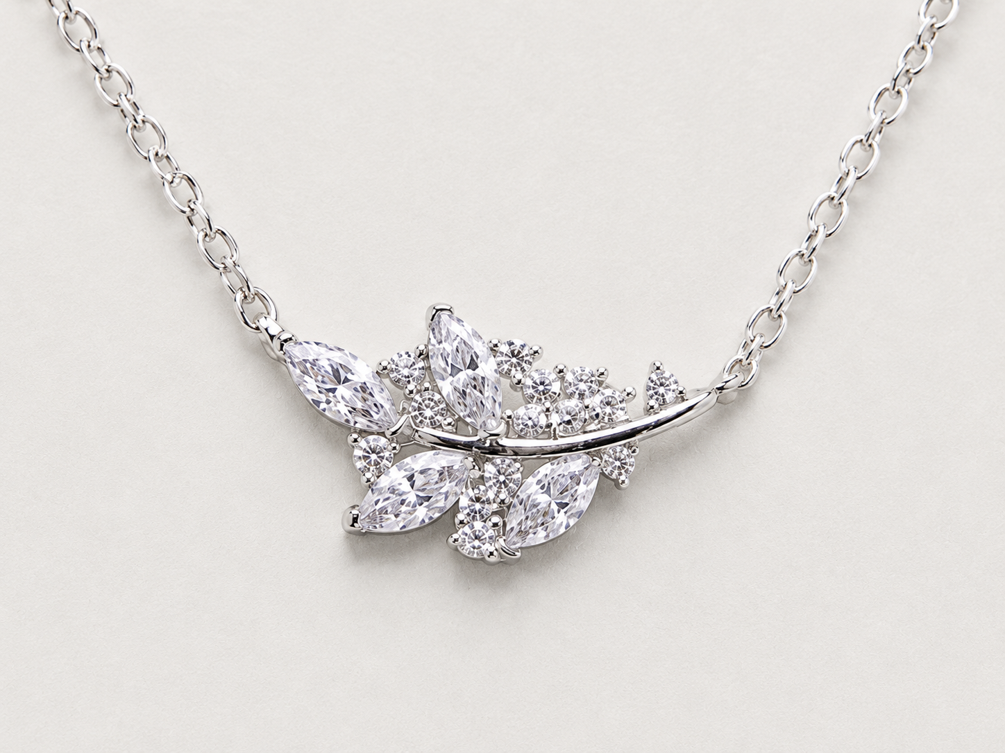 Necklace with Shimmering Crystal Leaf Clusters