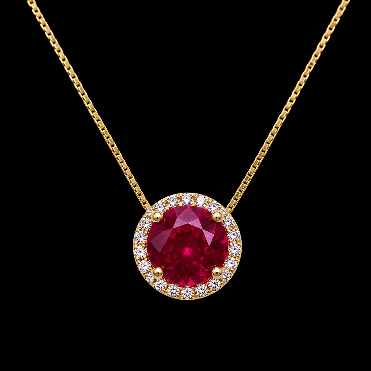 Red and White Necklace with a Brilliant Round-Cut Solitaire