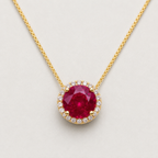 Red and White Necklace with a Brilliant Round-Cut Solitaire