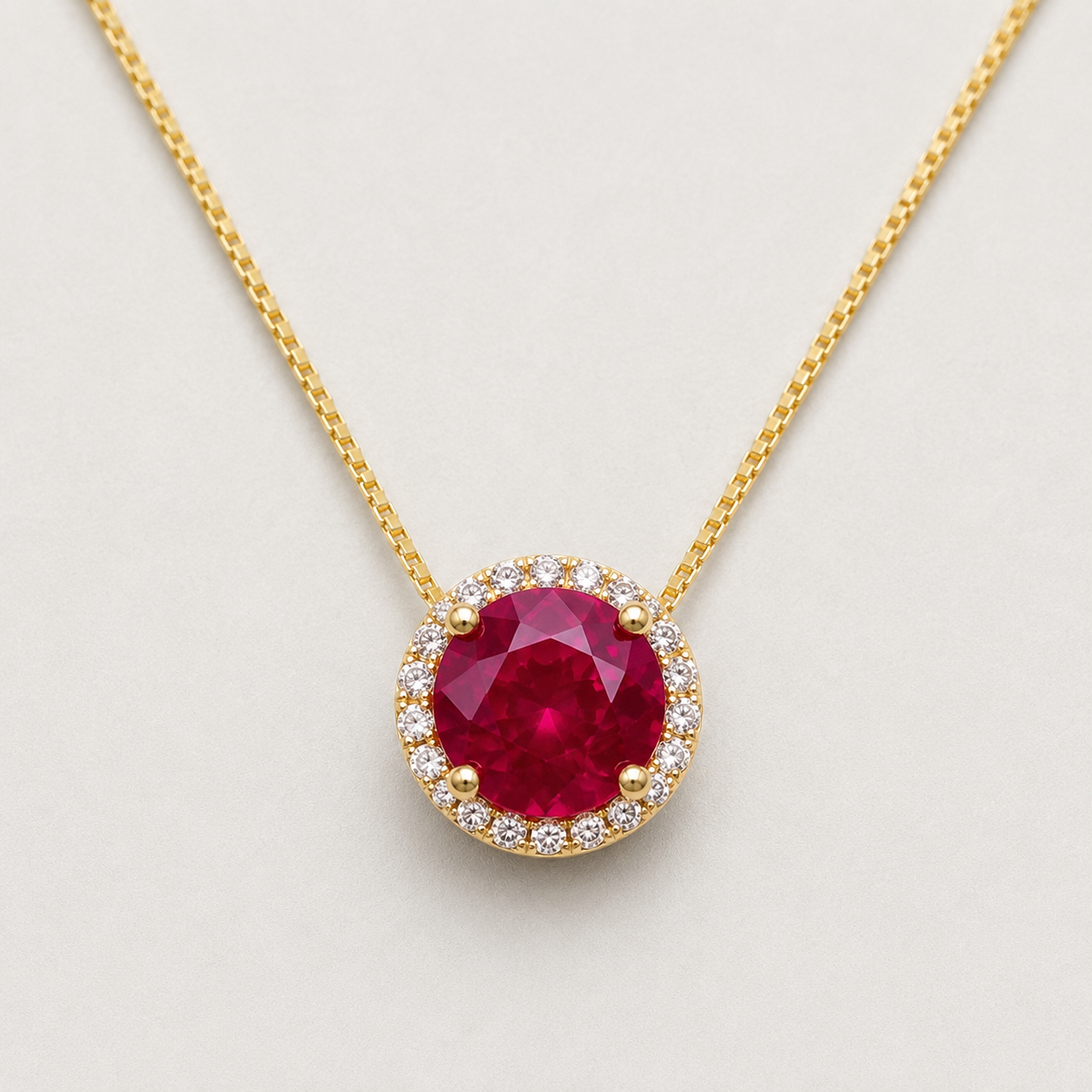 Red and White Necklace with a Brilliant Round-Cut Solitaire