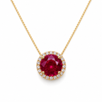 Red and White Necklace with a Brilliant Round-Cut Solitaire
