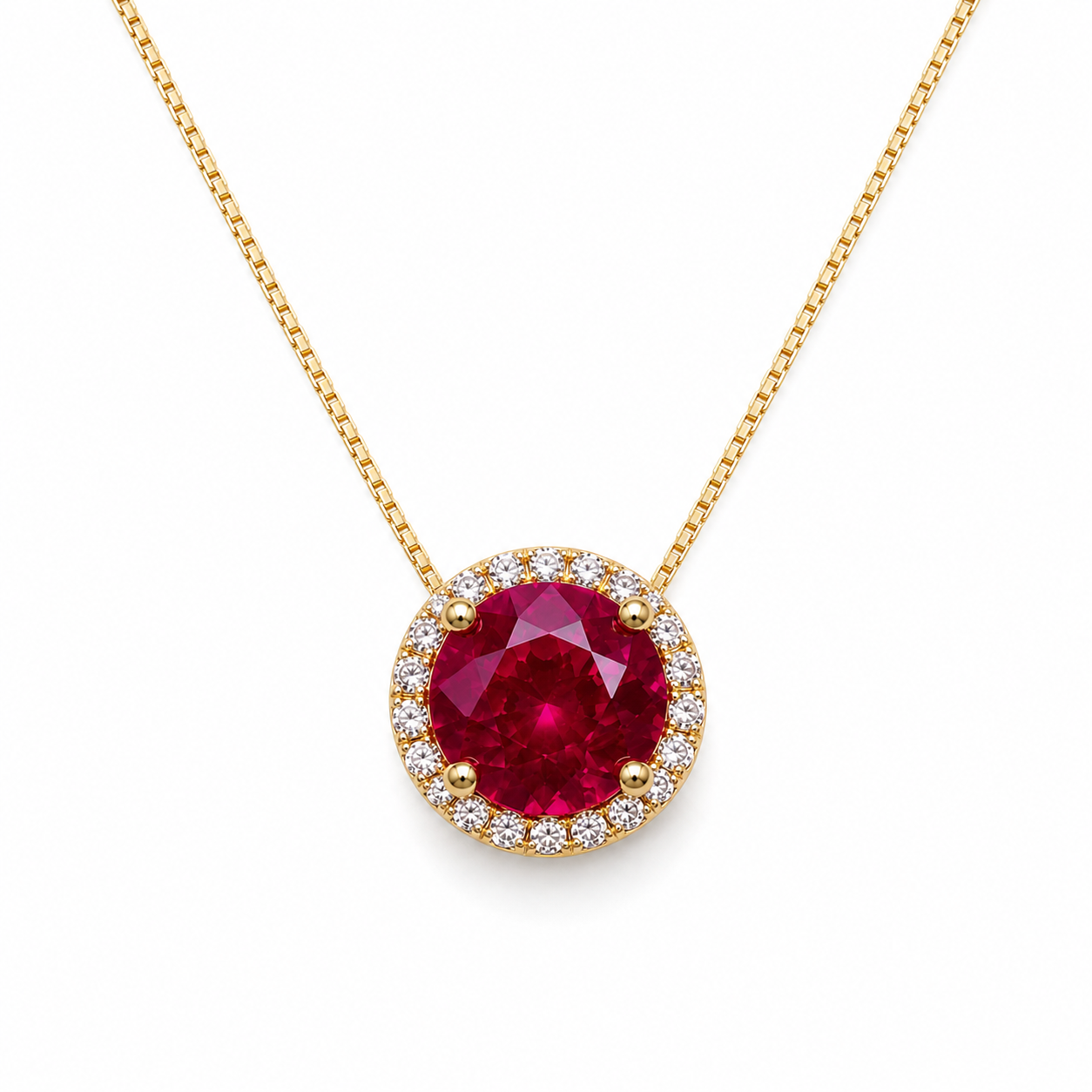 Red and White Necklace with a Brilliant Round-Cut Solitaire