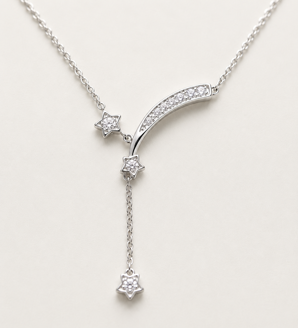 Necklace with Shimmering Star and Crescent Moon