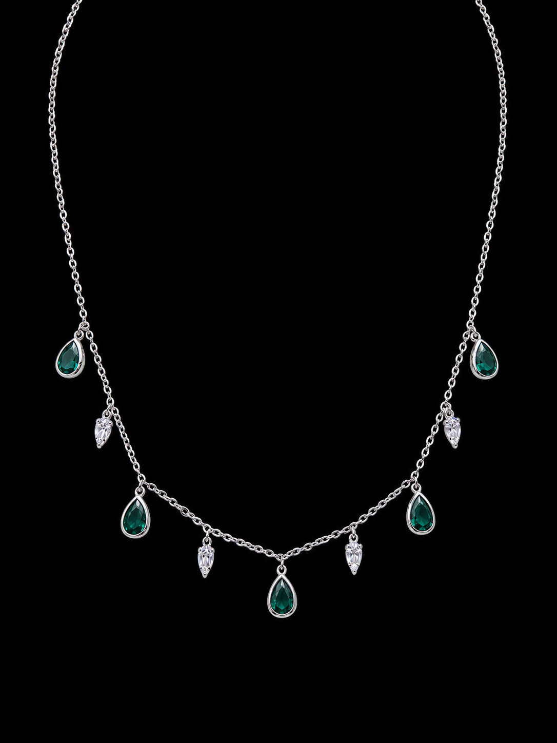Necklace with Radiant Green and White Crystals