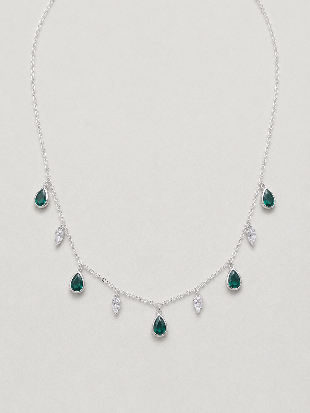 Necklace with Radiant Green and White Crystals