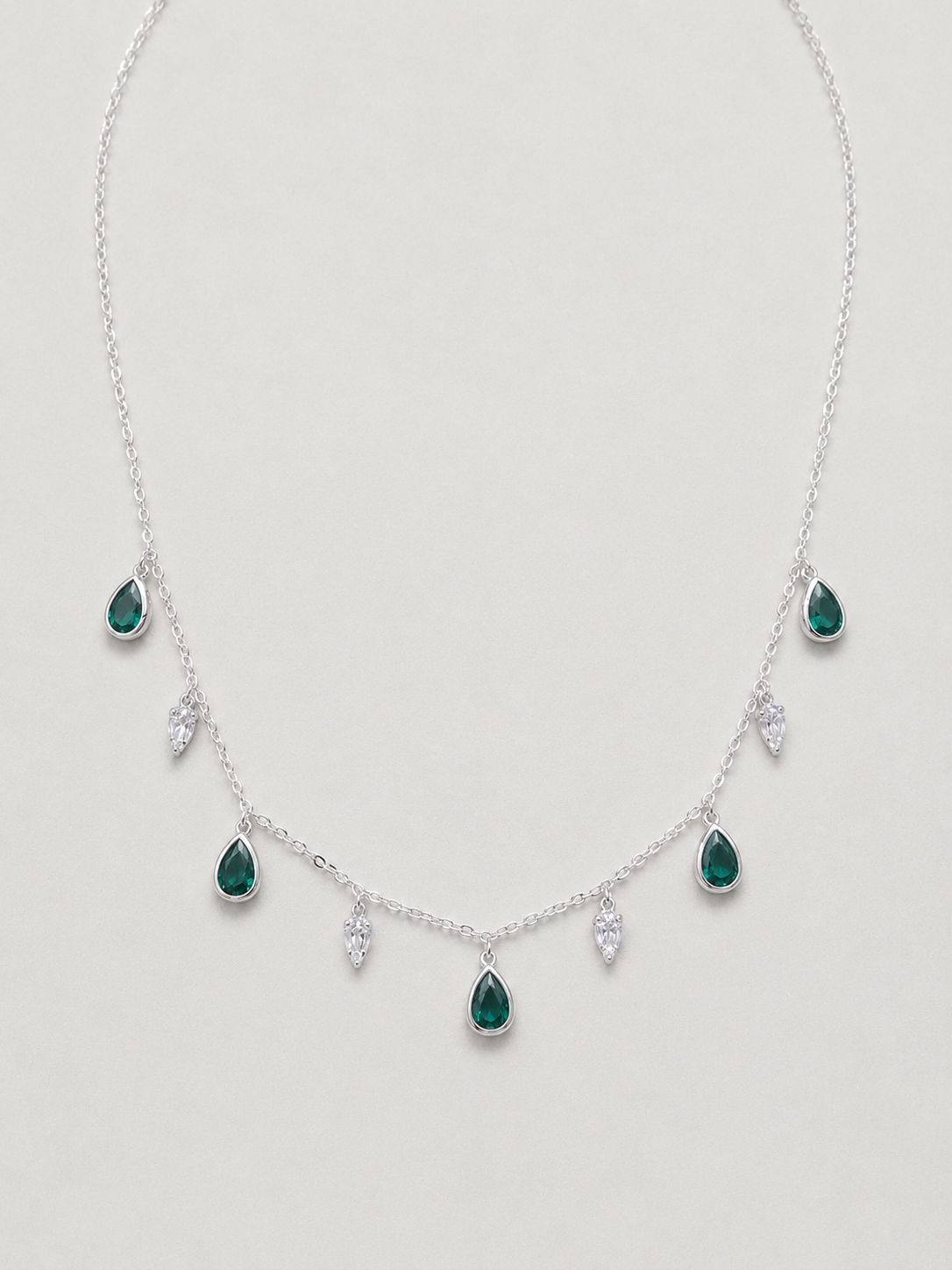 Necklace with Radiant Green and White Crystals