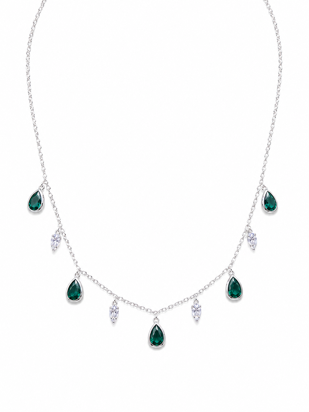 Necklace with Radiant Green and White Crystals