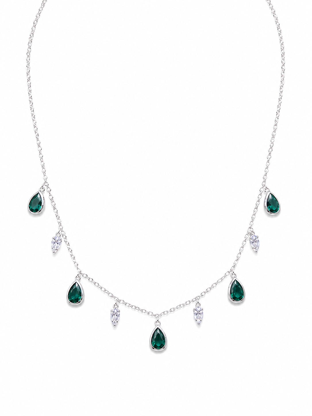Necklace with Radiant Green and White Crystals
