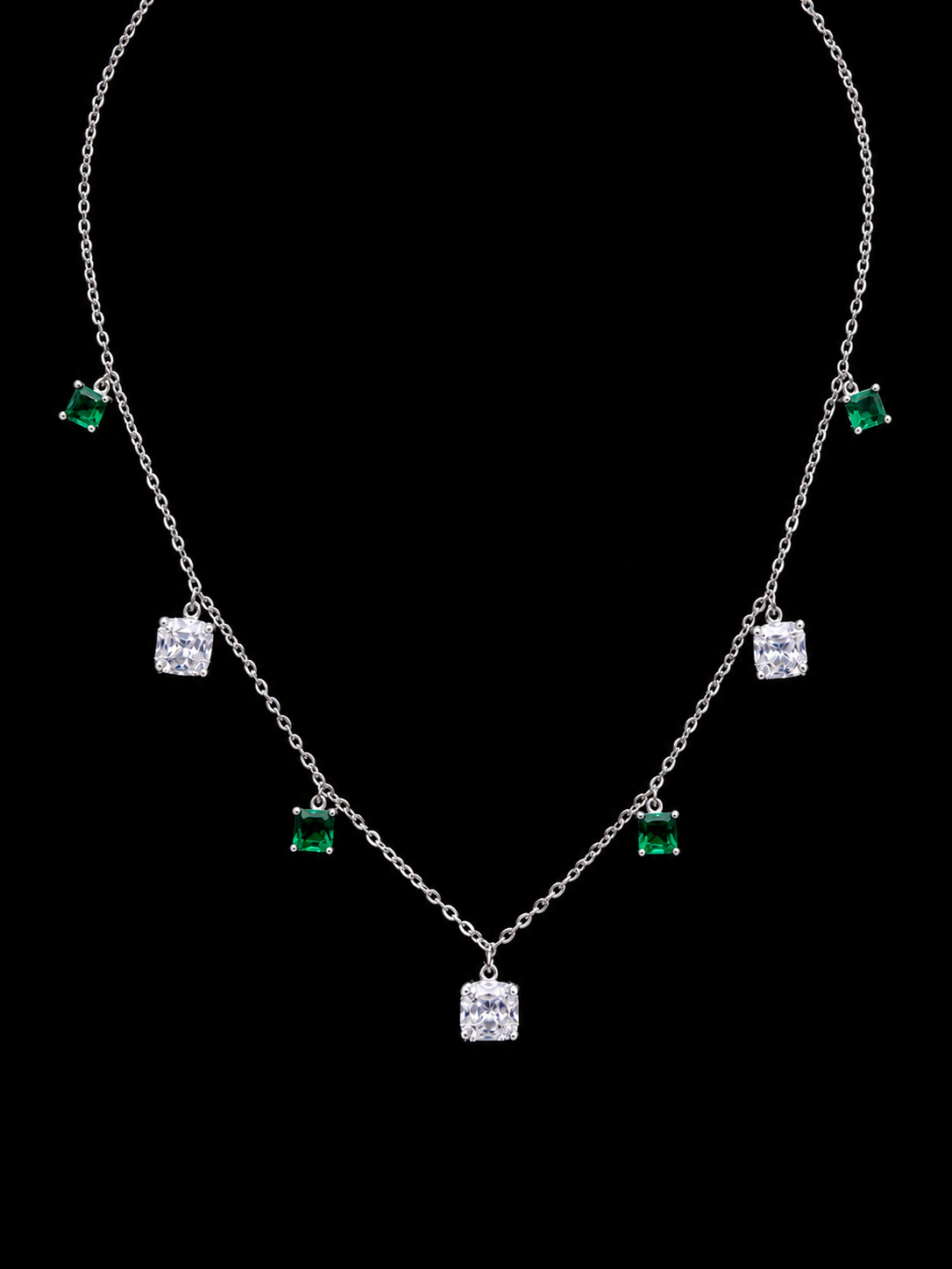 Necklace with Yellow and White Square Crystals