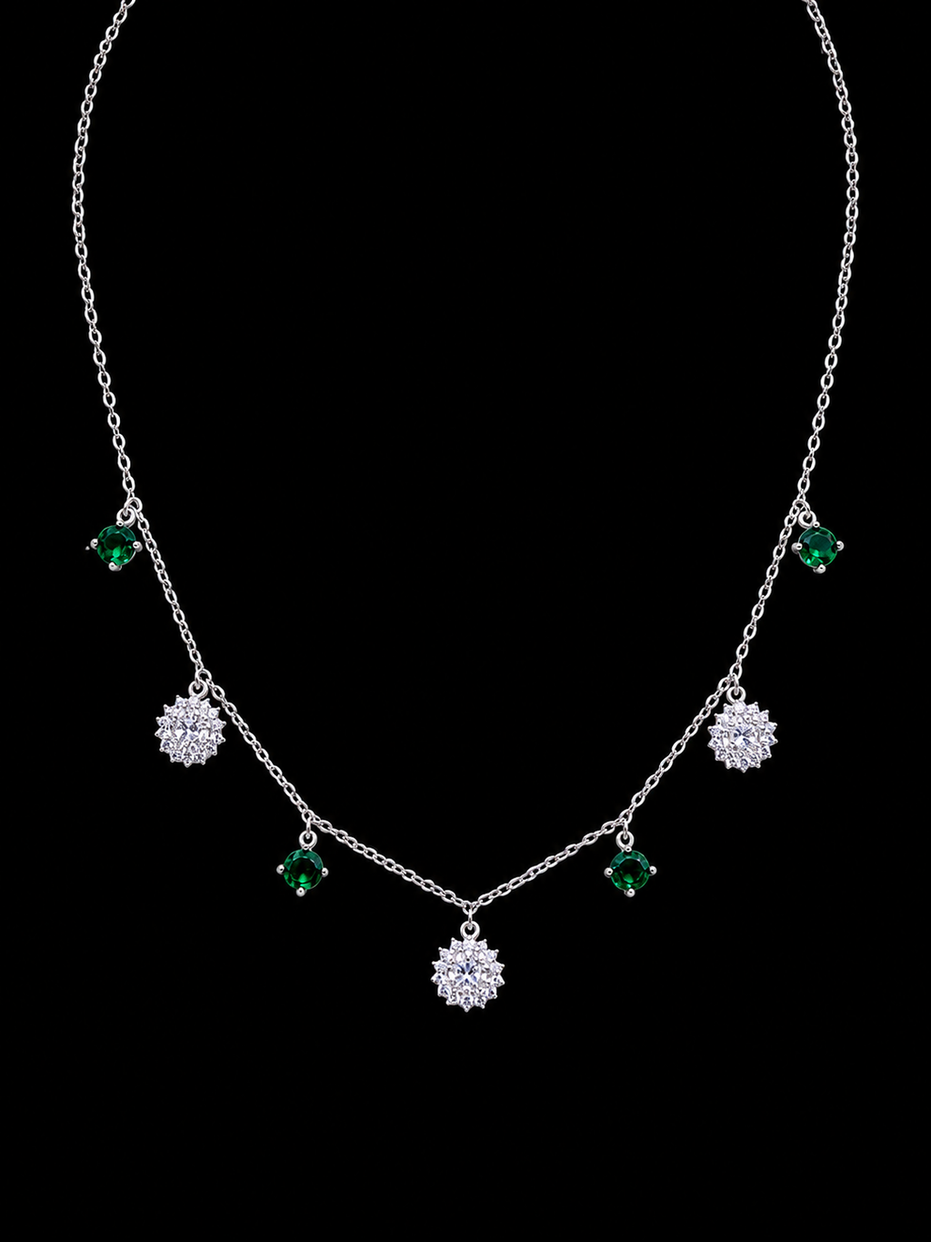 Necklace with Radiant Floral and Square Crystal