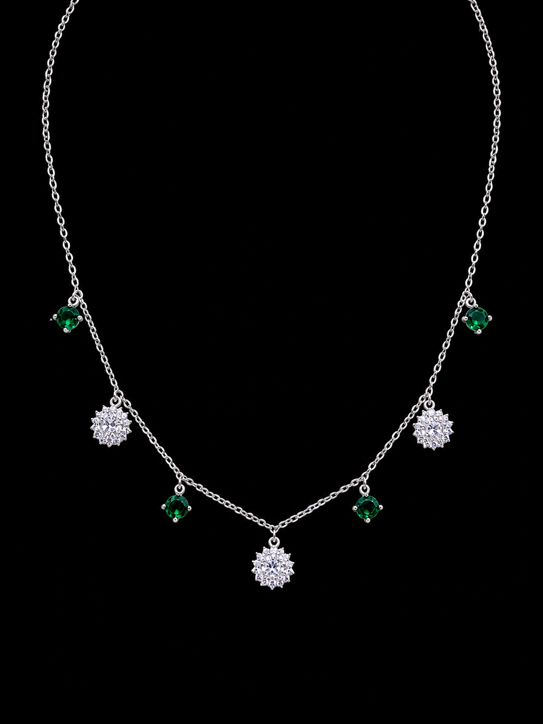 Necklace with Radiant Floral and Square Crystal
