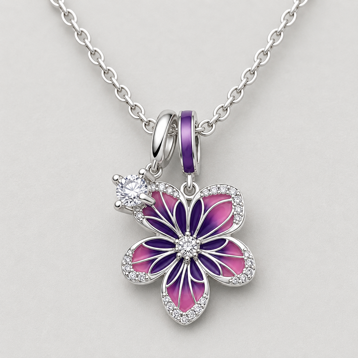 Purple Enamel Floral Necklace