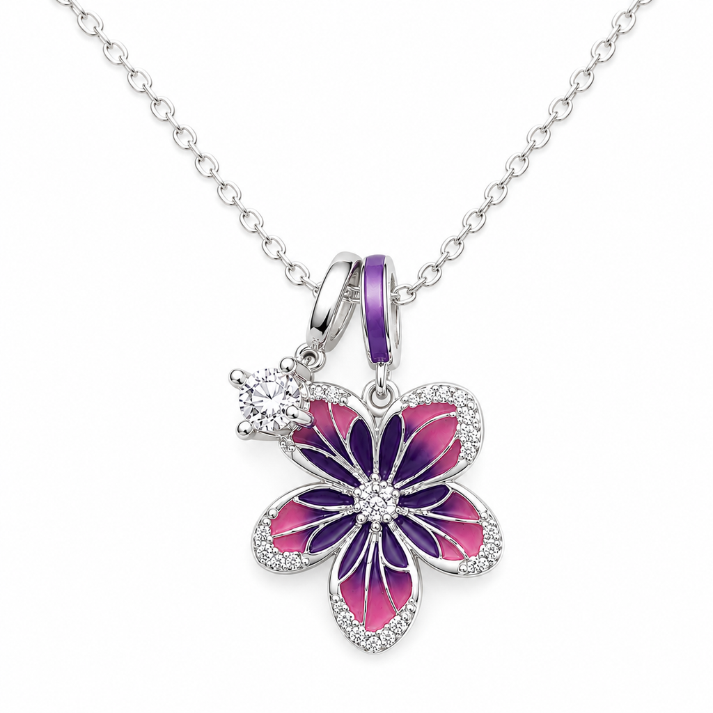Purple Enamel Floral Necklace