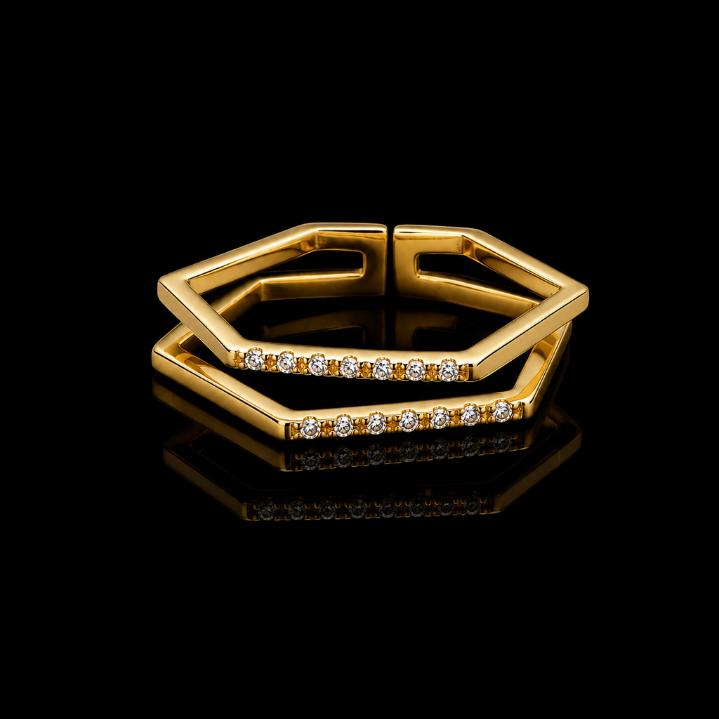 Hexagon Double-Layer Adjustable Ring