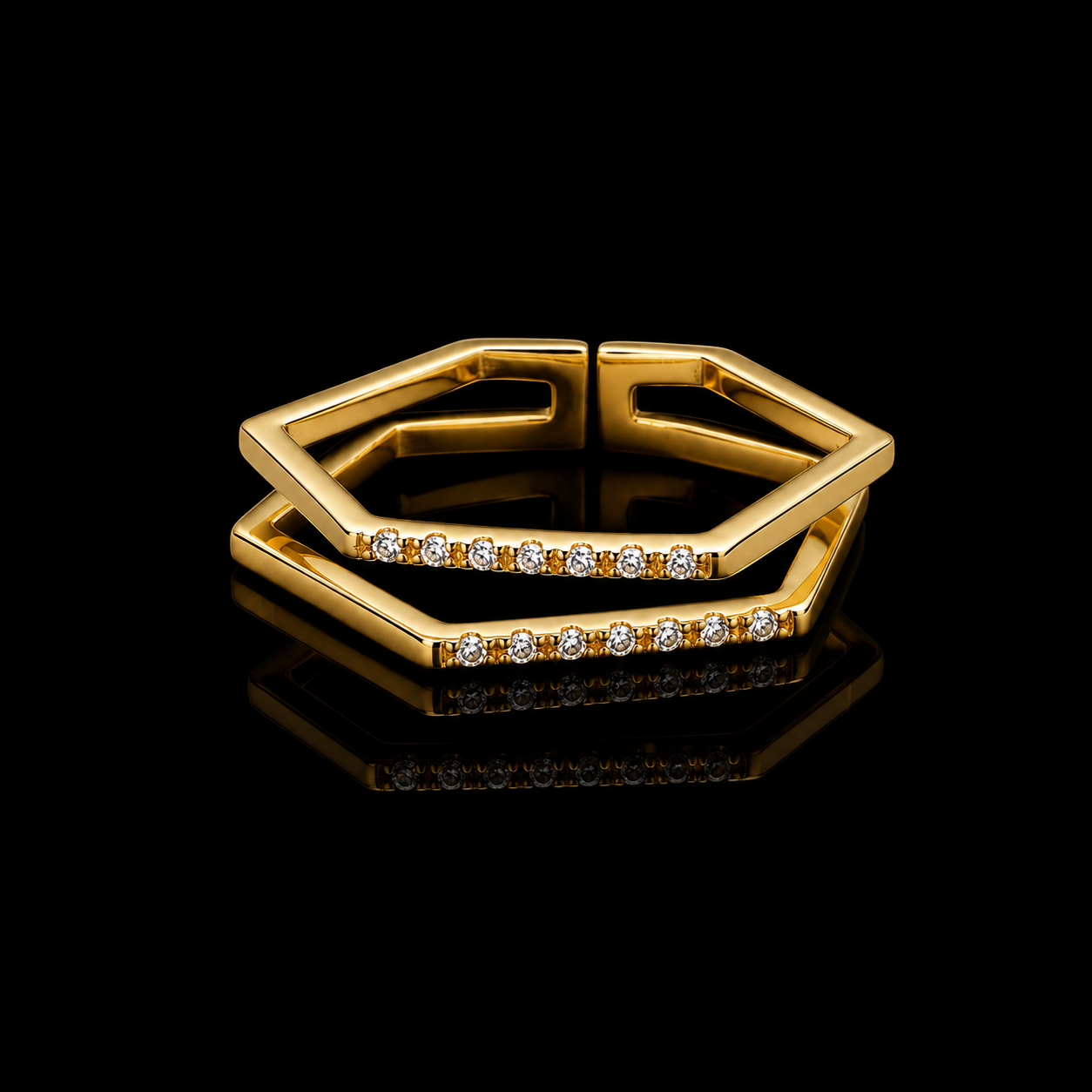 Hexagon Double-Layer Adjustable Ring