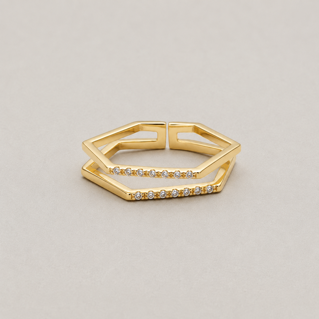 Hexagon Double-Layer Adjustable Ring