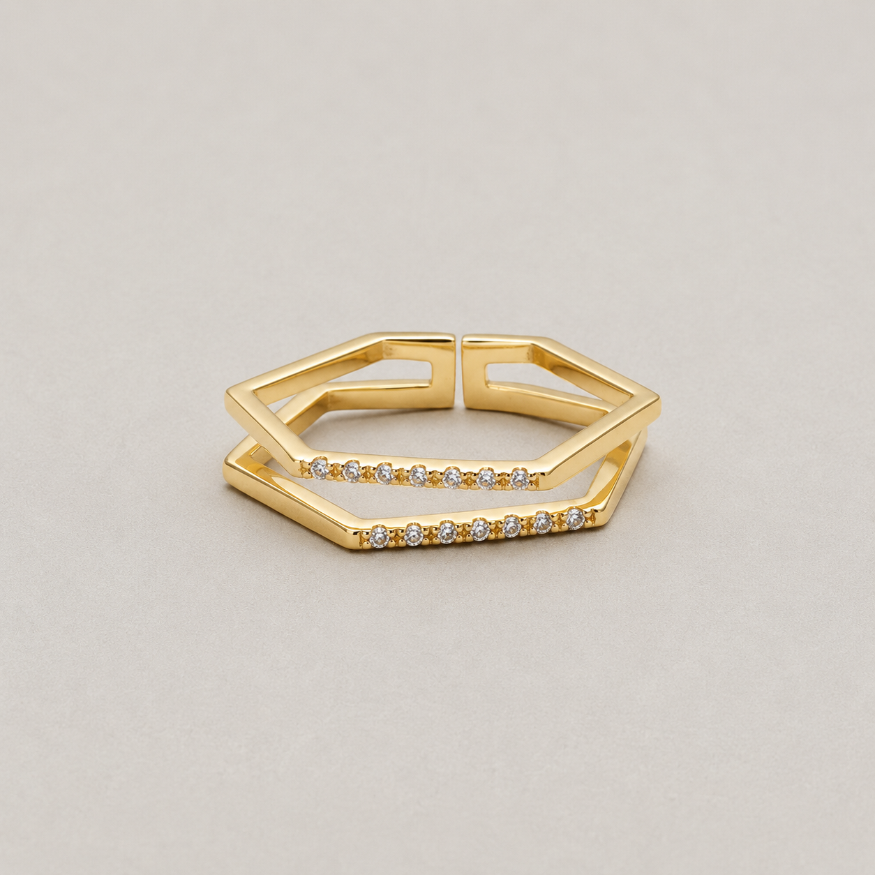 Hexagon Double-Layer Adjustable Ring