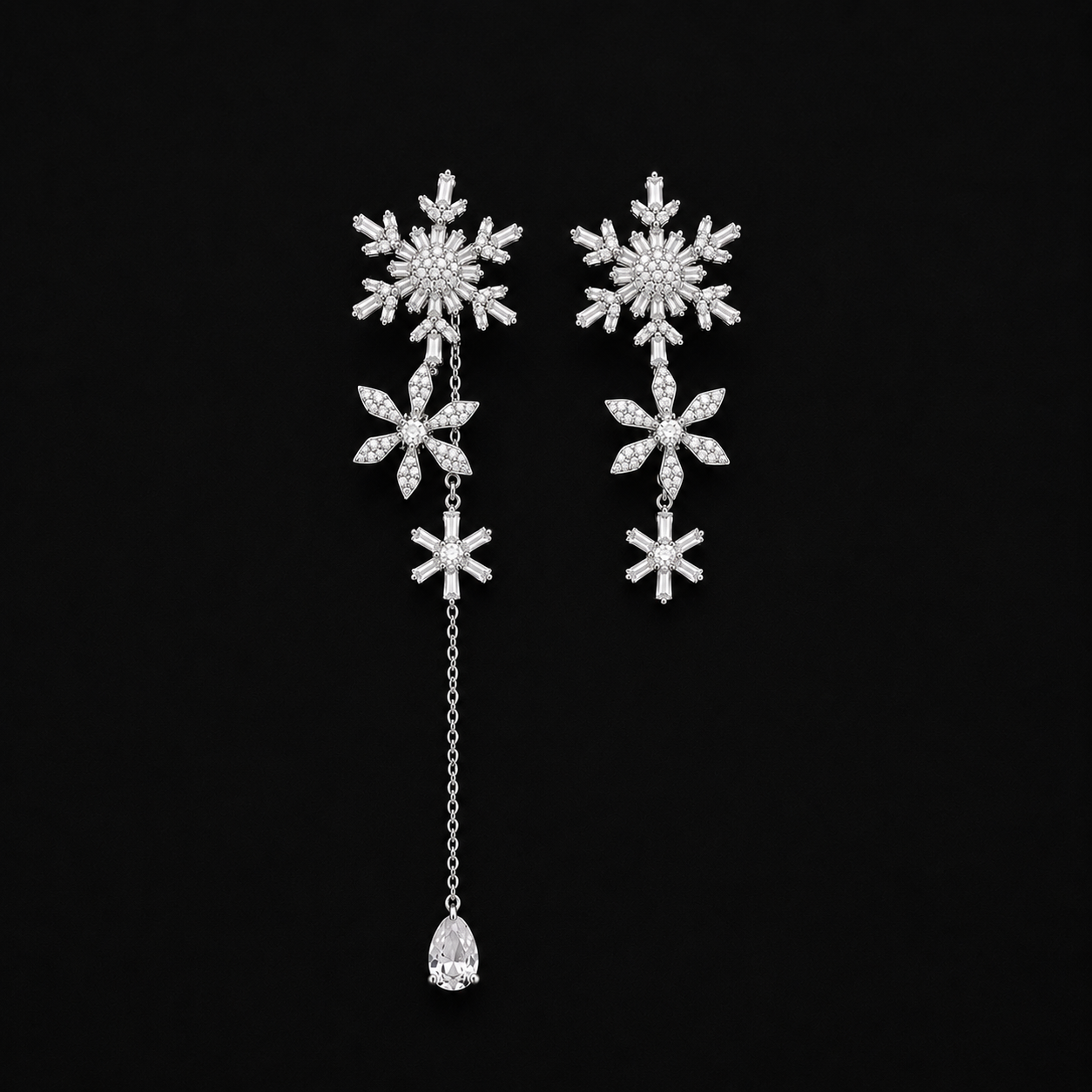 Asymmetric Snowflake Dangle Earrings