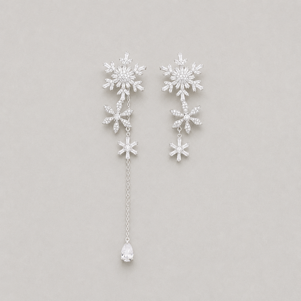 Asymmetric Snowflake Dangle Earrings