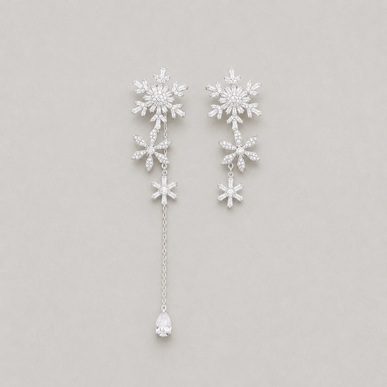 Asymmetric Snowflake Dangle Earrings
