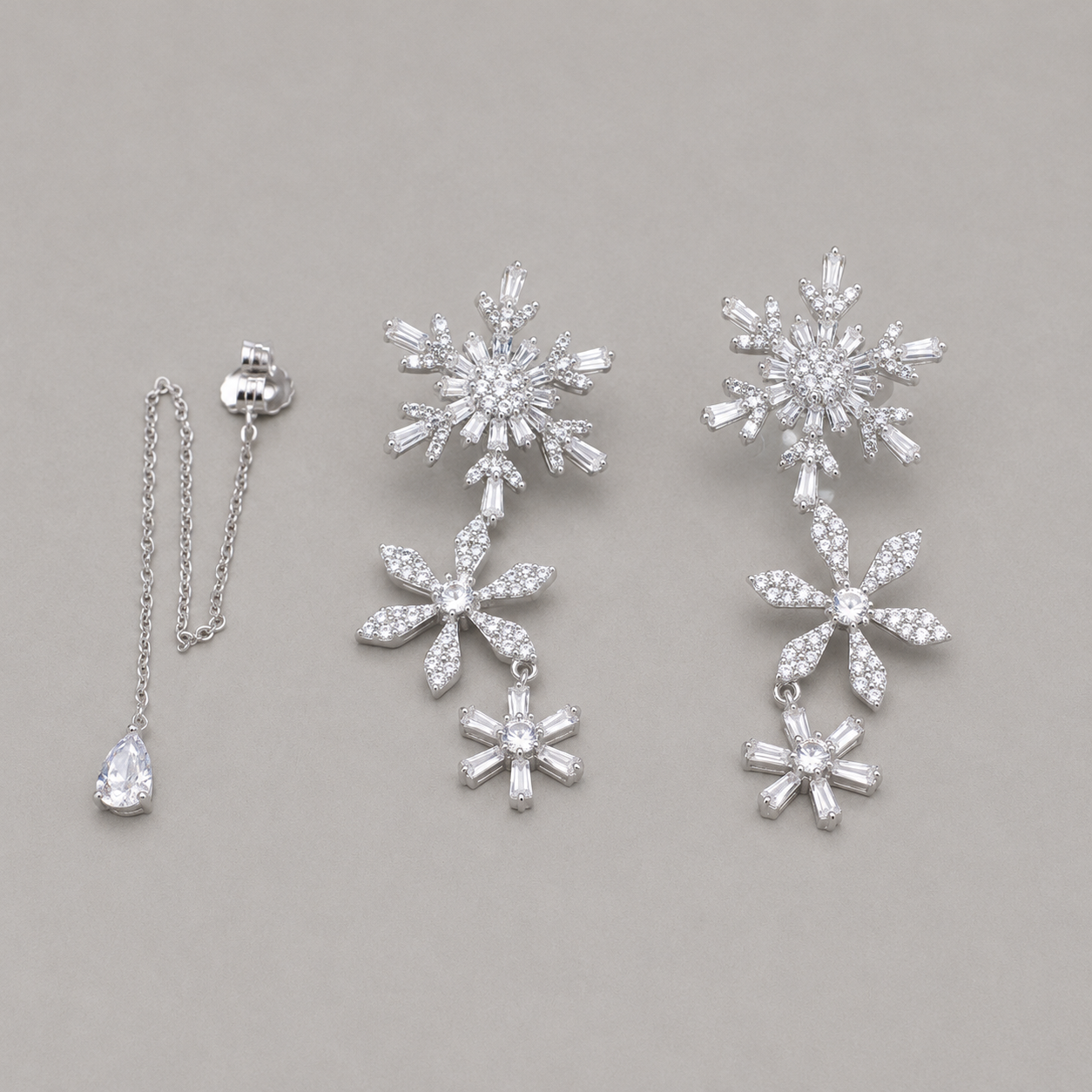 Asymmetric Snowflake Dangle Earrings