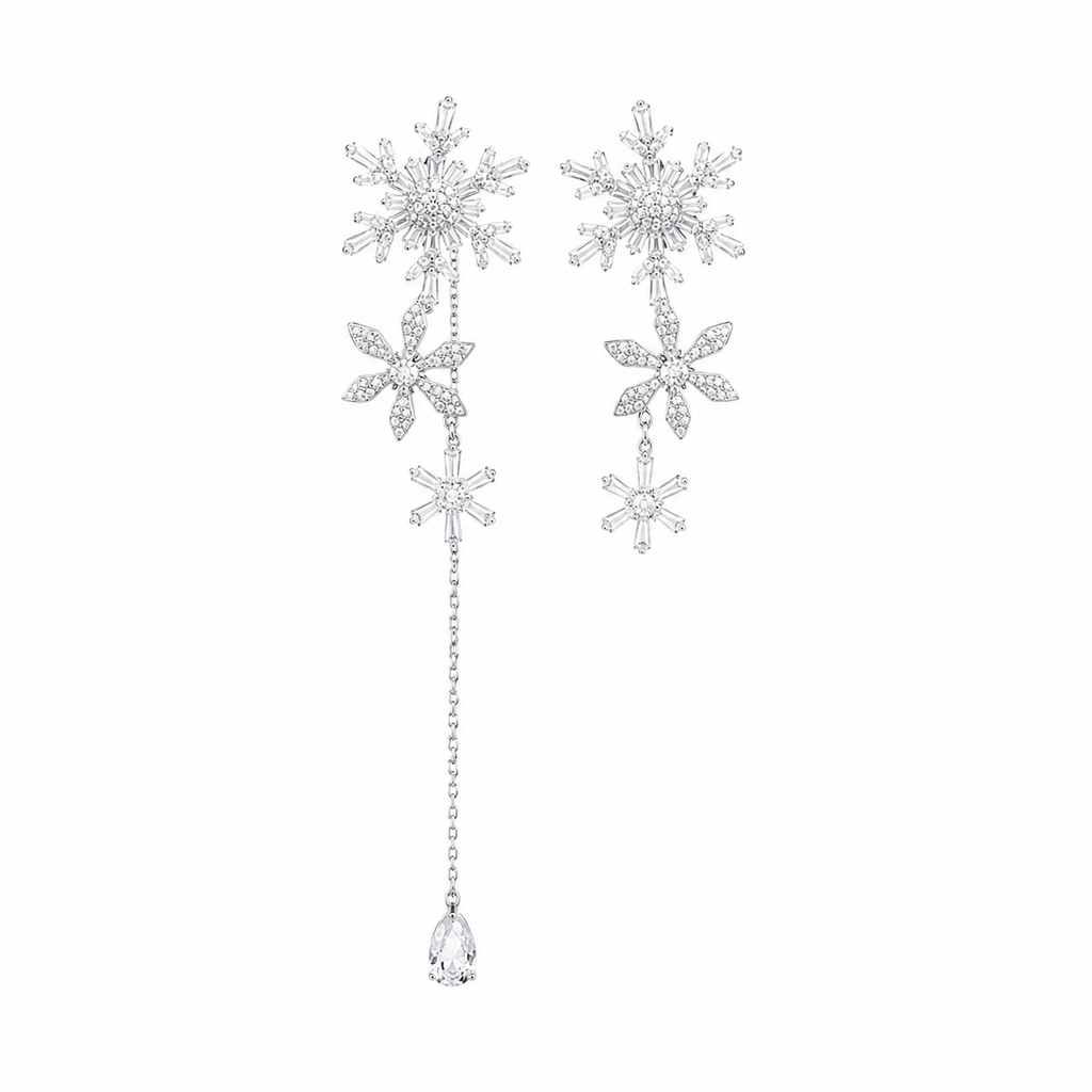 Asymmetric Snowflake Dangle Earrings