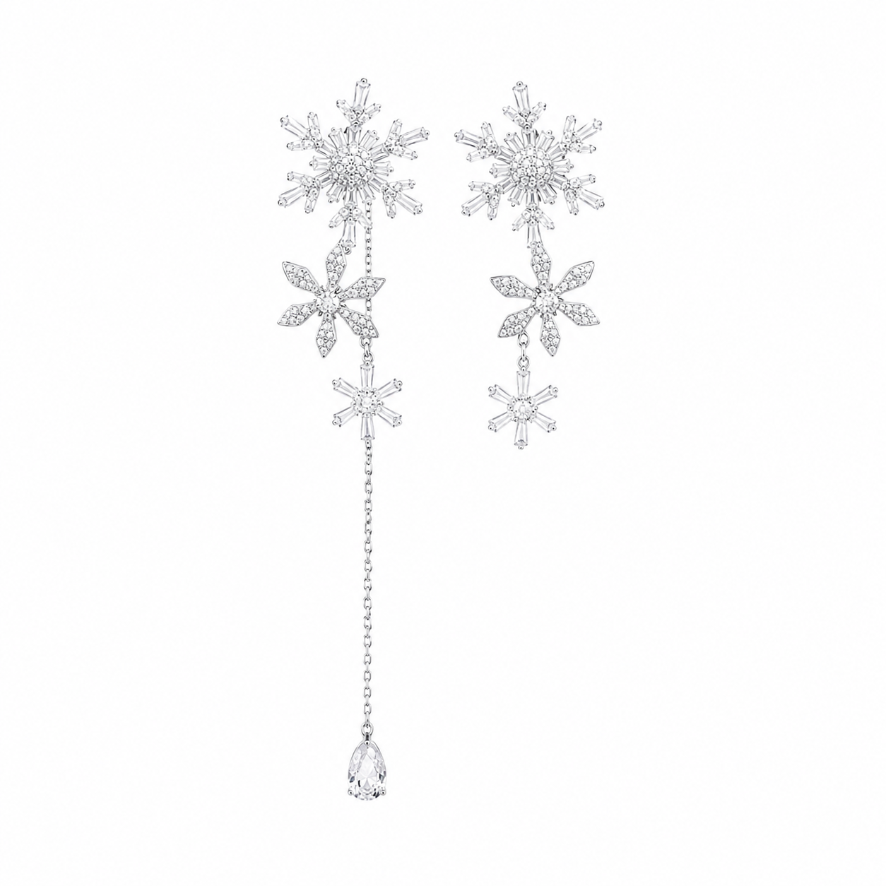 Asymmetric Snowflake Dangle Earrings