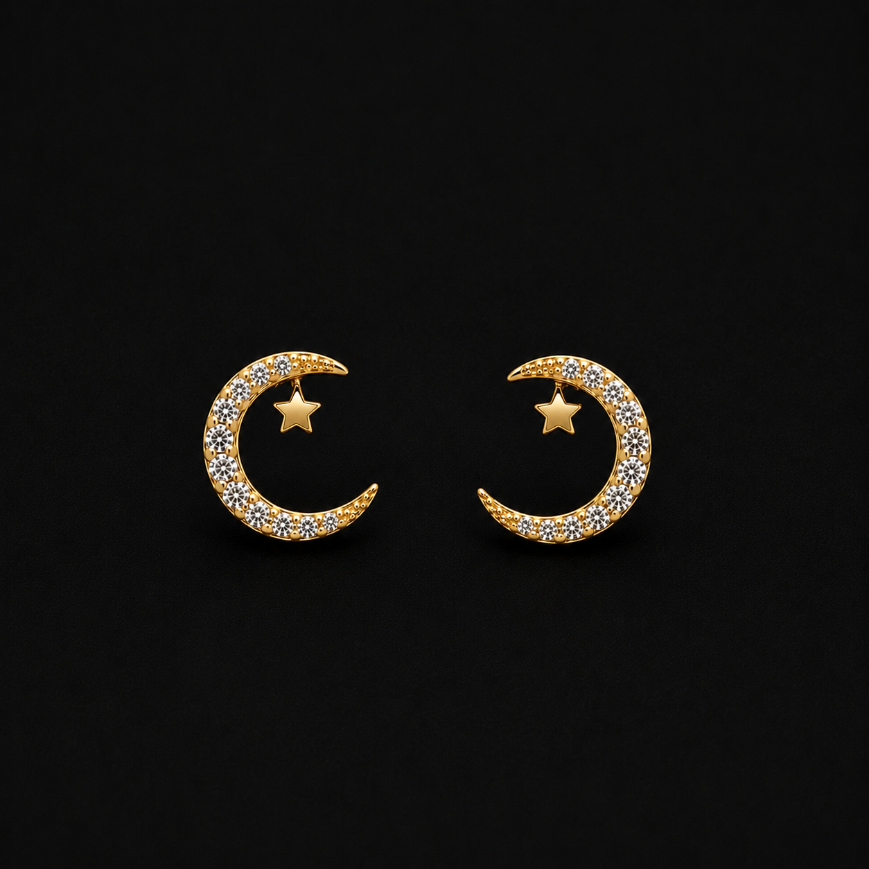 Celestial Sterling Silver Pavé Crescent Moon Stud Earrings with Dainty Star Accent