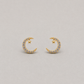 Celestial Sterling Silver Pavé Crescent Moon Stud Earrings with Dainty Star Accent