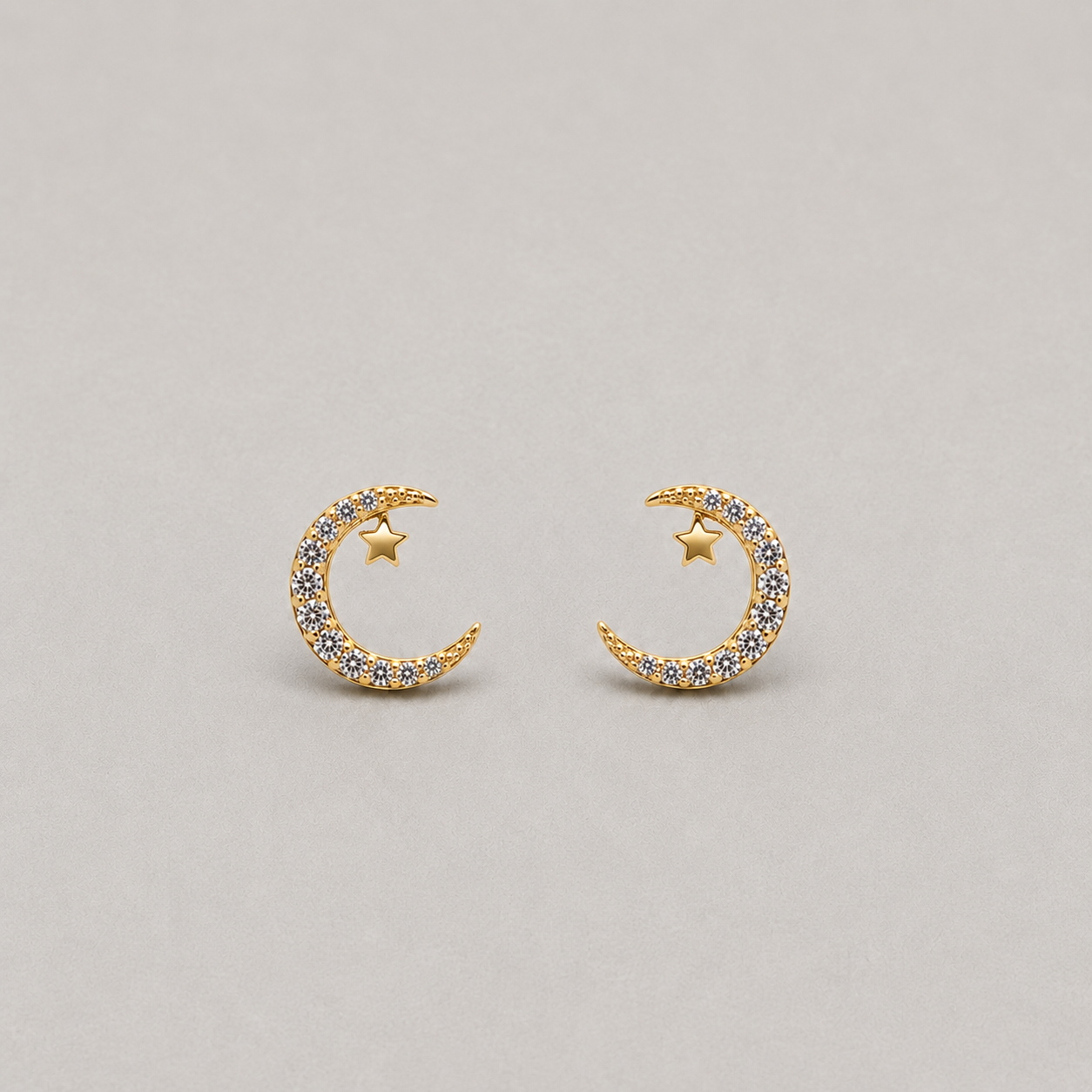 Celestial Sterling Silver Pavé Crescent Moon Stud Earrings with Dainty Star Accent