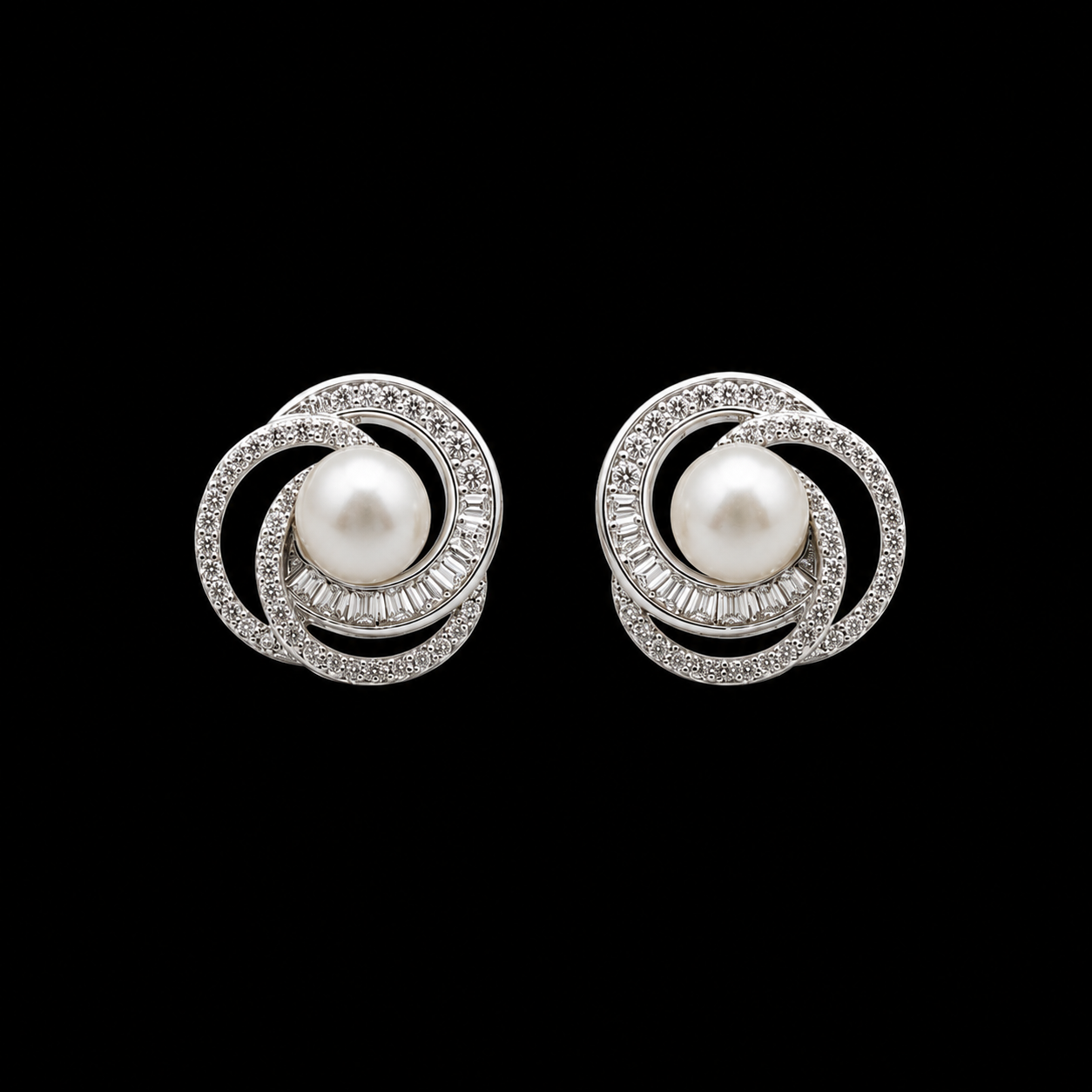 Triple-Swirl Pearl Studs