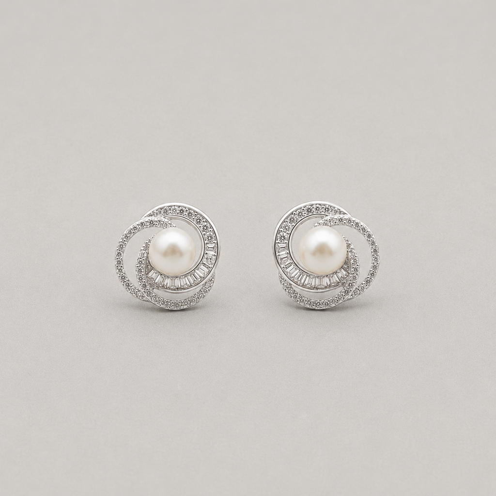 Triple-Swirl Pearl Studs