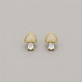 Whimsical Sterling Silver Pave-Set Mushroom Stud Earrings with Pear-Cut Crystal Accents