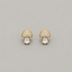 Whimsical Sterling Silver Pave-Set Mushroom Stud Earrings with Pear-Cut Crystal Accents