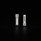 Minimalist S925 Sterling Silver Polished L-Shape Stud Earrings with Solitaire Crystal Accent