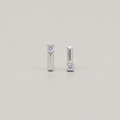 Minimalist S925 Sterling Silver Polished L-Shape Stud Earrings with Solitaire Crystal Accent