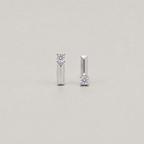Minimalist S925 Sterling Silver Polished L-Shape Stud Earrings with Solitaire Crystal Accent