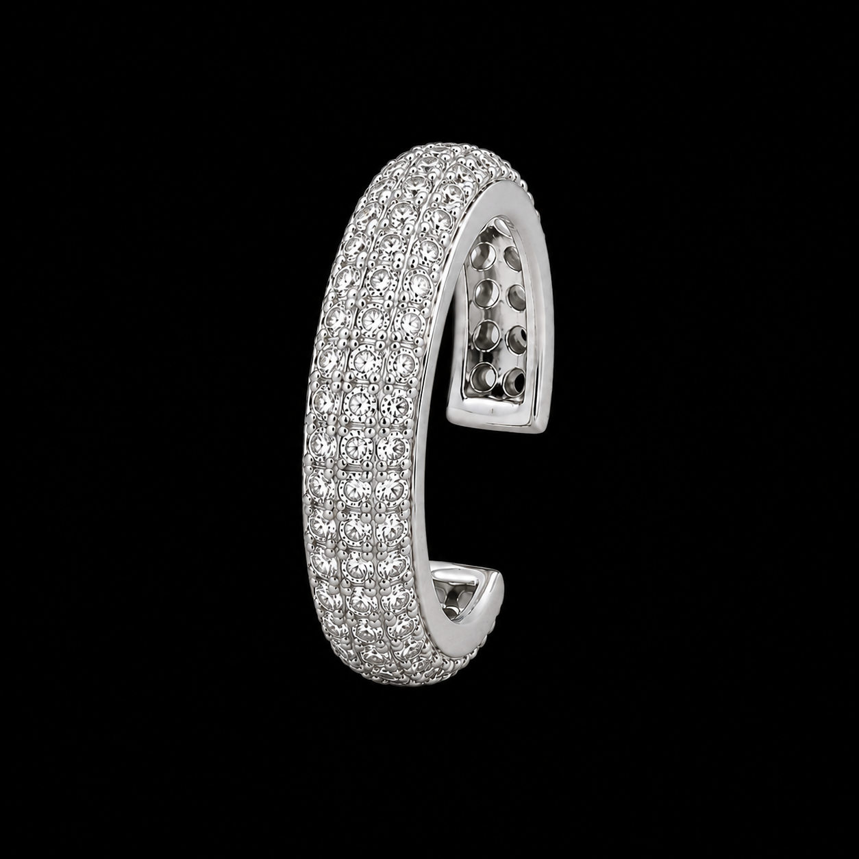 Luxurious S925 Sterling Silver Triple-Row Pav‚ Crystal Ear Cuff