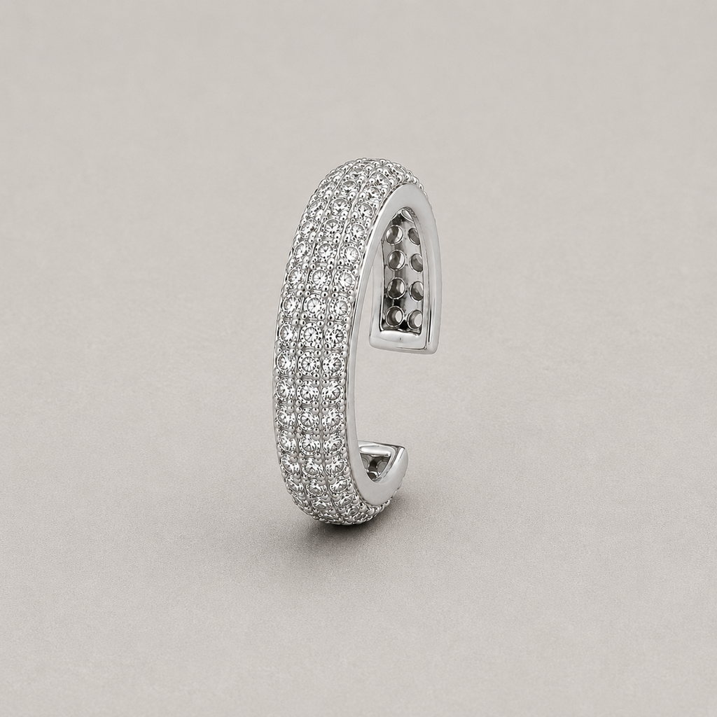 Luxurious S925 Sterling Silver Triple-Row Pav‚ Crystal Ear Cuff